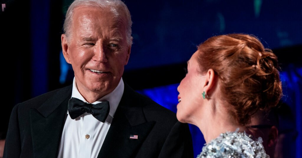 Biden and Colin Jost speak at the White House Correspondents’ Dinner