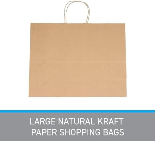 SSWBasics Brown Kraft Paper Grocery Shopping Bag - Large (16”L x 6”D x 12 ½”H) - Case of 100 - Sturdy 80# (120 GSM) Paper Weight - 100% Recyclable Gift Bags with Paper Handle and Gusseted Bottom - Image 7