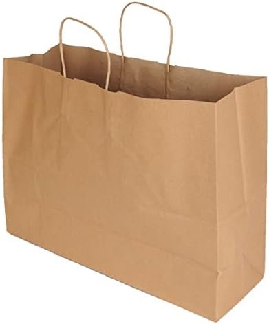 SSWBasics Brown Kraft Paper Grocery Shopping Bag - Large (16”L x 6”D x 12 ½”H) - Case of 100 - Sturdy 80# (120 GSM) Paper Weight - 100% Recyclable Gift Bags with Paper Handle and Gusseted Bottom