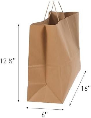 SSWBasics Brown Kraft Paper Grocery Shopping Bag - Large (16”L x 6”D x 12 ½”H) - Case of 100 - Sturdy 80# (120 GSM) Paper Weight - 100% Recyclable Gift Bags with Paper Handle and Gusseted Bottom - Image 3