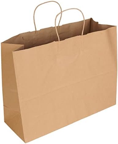 SSWBasics Brown Kraft Paper Grocery Shopping Bag - Large (16”L x 6”D x 12 ½”H) - Case of 100 - Sturdy 80# (120 GSM) Paper Weight - 100% Recyclable Gift Bags with Paper Handle and Gusseted Bottom - Image 4