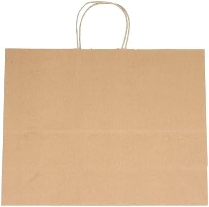 SSWBasics Brown Kraft Paper Grocery Shopping Bag - Large (16”L x 6”D x 12 ½”H) - Case of 100 - Sturdy 80# (120 GSM) Paper Weight - 100% Recyclable Gift Bags with Paper Handle and Gusseted Bottom - Image 2
