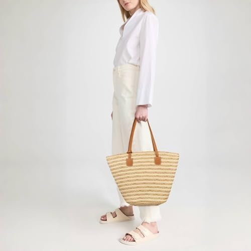 Straw Bag for Women - Summer Beach Tote Bags - Handmade Zipper Straw Shoulder Bag with Removable Pouch - Image 4