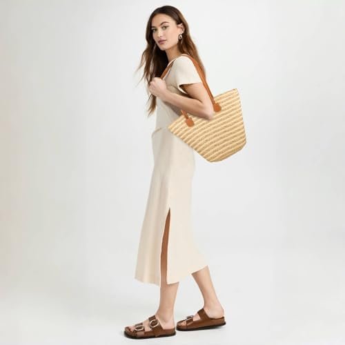 Straw Bag for Women - Summer Beach Tote Bags - Handmade Zipper Straw Shoulder Bag with Removable Pouch - Image 5