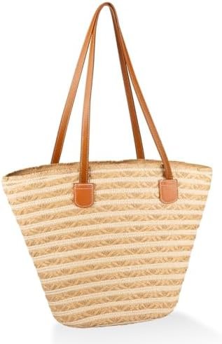 Straw Bag for Women - Summer Beach Tote Bags - Handmade Zipper Straw Shoulder Bag with Removable Pouch - Image 8