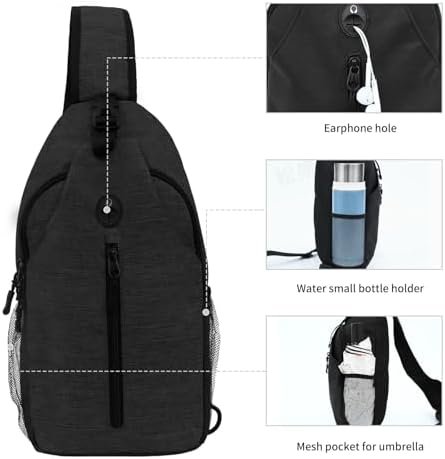 Sling-Bag Crossbody-Bag Women-Men Backpack-Daypack - Hiking Chest Travel with Water Bottle Pocket Portable Hiking Daypacks for Women Black - Image 5