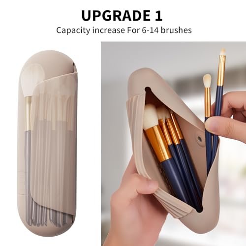 Silicone Makeup Brush Holder Travel Cosmetic Bag:Soft Portable Cosmetic Face Brushes Holder with Upgrade Anti-Fall Out Magnetic Closure, Large Travel Makeup Brush Case - Walnut - Image 2
