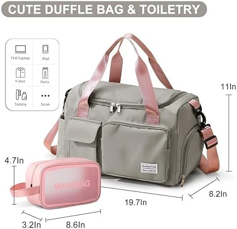 Small Gym Bag for Women, Waterproof Duffle Bag Carry On Weekender Bag with Shoe Compartment & Wet Pocket, Gym Tote Bag for Travel, Workout, Sport - Image 3