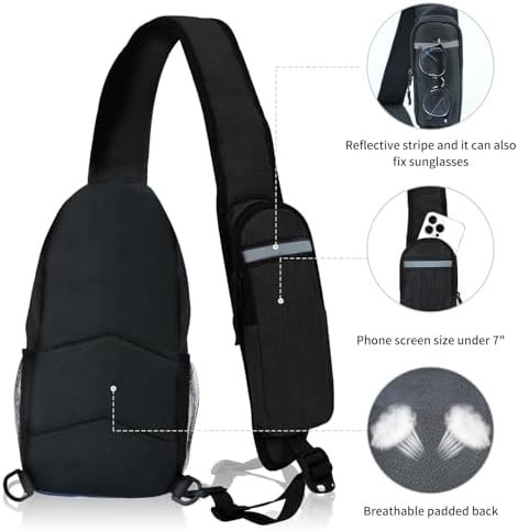 Sling-Bag Crossbody-Bag Women-Men Backpack-Daypack - Hiking Chest Travel with Water Bottle Pocket Portable Hiking Daypacks for Women Black - Image 6