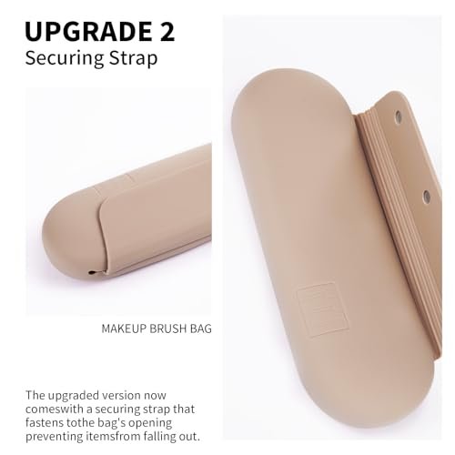 Silicone Makeup Brush Holder Travel Cosmetic Bag:Soft Portable Cosmetic Face Brushes Holder with Upgrade Anti-Fall Out Magnetic Closure, Large Travel Makeup Brush Case - Walnut - Image 3