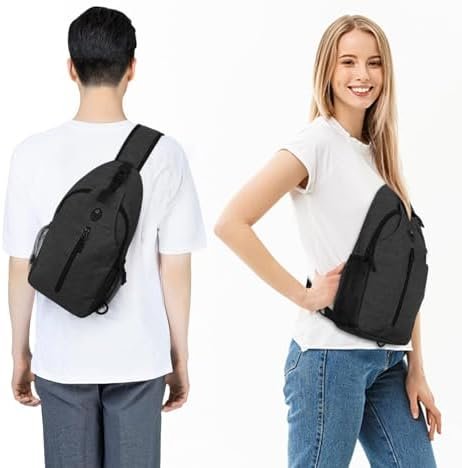 Sling-Bag Crossbody-Bag Women-Men Backpack-Daypack - Hiking Chest Travel with Water Bottle Pocket Portable Hiking Daypacks for Women Black - Image 3
