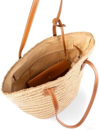 Straw Bag for Women - Summer Beach Tote Bags - Handmade Zipper Straw Shoulder Bag with Removable Pouch - Image 6