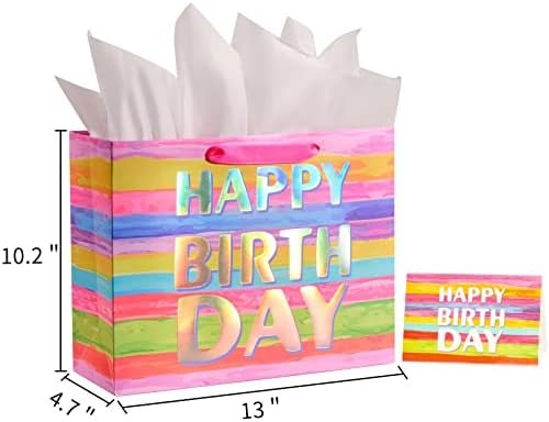 SUNCOLOR 13" Large Gift Bag with Card and Tissue Paper (Colorful Happy Birthday) - Image 5