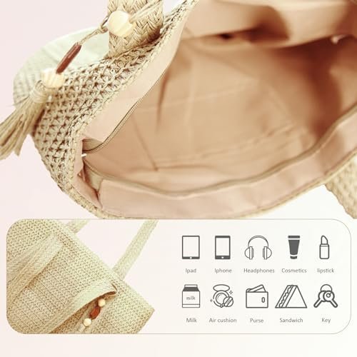 Straw Beach Tote Bag for Women Woven Large Beach Bag Beach Purse Vacation Hand-Woven Summer Beach Bag Rattan bag - Image 2