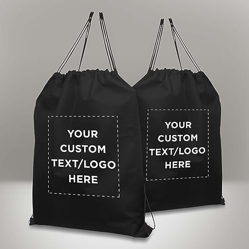 DISCOUNT PROMOS Custom Non-Woven Drawstring Backpacks Set of 10, Personalized Bulk Pack - Bring Everywhere You Go, Great for Travelling, Gym and for Everyday Use - Black - Image 7