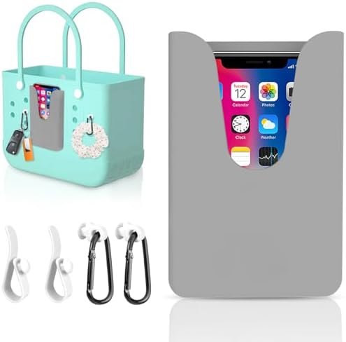 Silicone Phone Holder Compatible with Bogg Bag, with 4Pcs Hooks Set Accessories Phone Case Insert Accessories for Bog Bags Phone Holder Attachment for Beach Tote Bags, Fits All Cell Phones (Grey)
