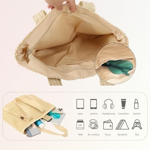 Straw Beach Tote Bag for Women Woven Large Beach Bag Beach Purse Vacation Hand-Woven Summer Beach Bag Rattan bag - Image 8