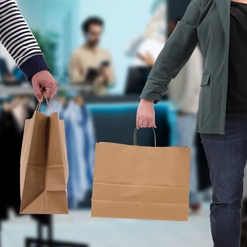 SSWBasics Brown Kraft Paper Grocery Shopping Bag - Large (16”L x 6”D x 12 ½”H) - Case of 100 - Sturdy 80# (120 GSM) Paper Weight - 100% Recyclable Gift Bags with Paper Handle and Gusseted Bottom - Image 5