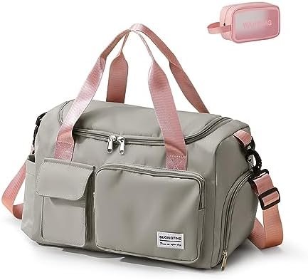 Small Gym Bag for Women, Waterproof Duffle Bag Carry On Weekender Bag with Shoe Compartment & Wet Pocket, Gym Tote Bag for Travel, Workout, Sport
