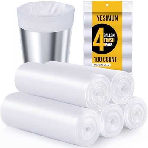 Small Trash Bags - 100 Count 4 Gallon Trash Bag, White Small Garbage Bags, Unscented Bathroom Trash Bags, Small Trash Bags Bathroom Kitchen Office, Thickened & Strong Trash Bags 4 Gallon
