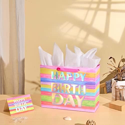 SUNCOLOR 13" Large Gift Bag with Card and Tissue Paper (Colorful Happy Birthday) - Image 6