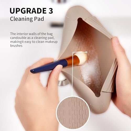 Silicone Makeup Brush Holder Travel Cosmetic Bag:Soft Portable Cosmetic Face Brushes Holder with Upgrade Anti-Fall Out Magnetic Closure, Large Travel Makeup Brush Case - Walnut - Image 4