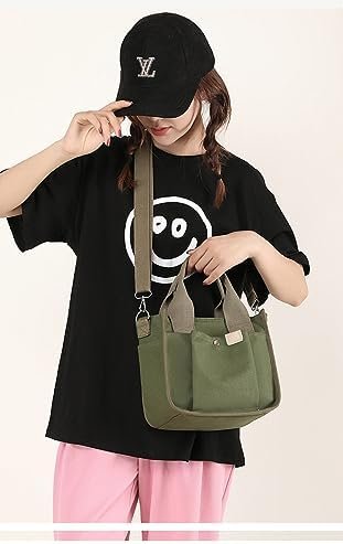 Small Canvas Tote Bag with Zipper, 2023 Canvas Multi-Pocket Crossbody Bag Purse Top Handle Satchel Handbags - Image 2