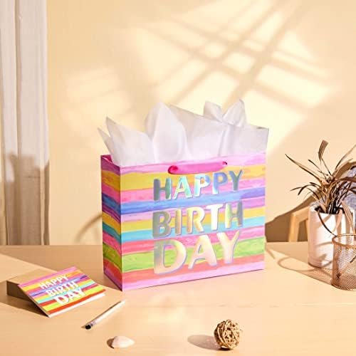 SUNCOLOR 13" Large Gift Bag with Card and Tissue Paper (Colorful Happy Birthday) - Image 2