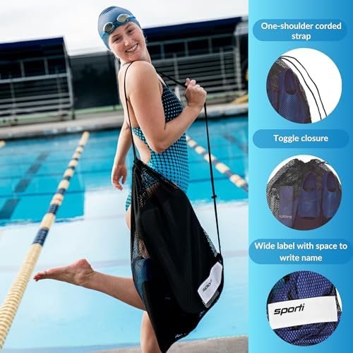 Sporti Mesh Swim Bag - Drawstring Backpack for Men Women, Swim bags for Athletic Gym Sports Workout, Large swim backpack - Image 4