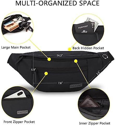 MAXTOP Large Crossbody Fanny Pack with 4-Zipper Pockets,Gifts for Enjoy Sports Festival Workout Traveling Running Casual Hands-Free Wallets Waist Pack Phone Bag Fits All Phones - Image 3