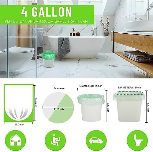 Small Trash Bags 4 Gallon, Flexible & Durable Small Garbage Bags, Scent Free & Easy Tearing 4 Gallon Trash Bag for Kitchen, Bathroom, Bedroom, Office, Green, 110Counts, 0.3Mil - Image 5