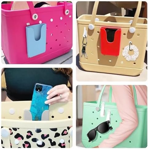 Silicone Phone Holder Compatible with Bogg Bag, with 4Pcs Hooks Set Accessories Phone Case Insert Accessories for Bog Bags Phone Holder Attachment for Beach Tote Bags, Fits All Cell Phones (Grey) - Image 7