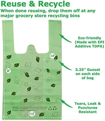 T-shirt Grocery Shopping Bags (600 ct.) Biodegradable Green Restaurant Bags (11.5" x 6.5" x 22") Multipurpose Pet Waste Bag Compatible with Arm & Hammer Swivel Bin & Rake pooper scooper - Image 2