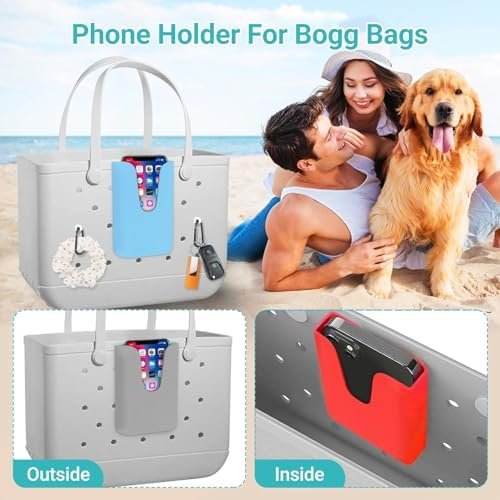Silicone Phone Holder Compatible with Bogg Bag, with 4Pcs Hooks Set Accessories Phone Case Insert Accessories for Bog Bags Phone Holder Attachment for Beach Tote Bags, Fits All Cell Phones (Grey) - Image 6