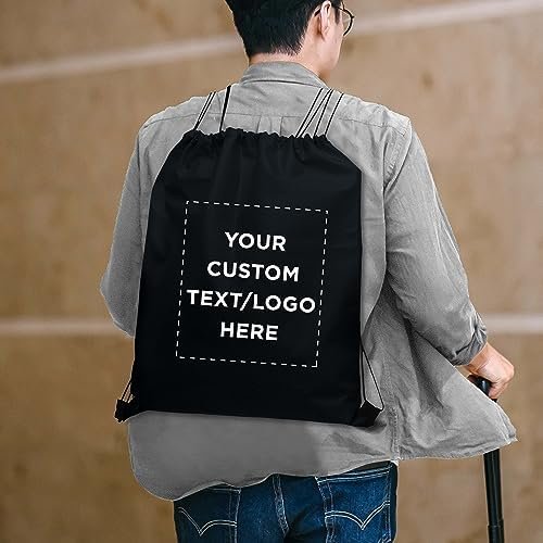 DISCOUNT PROMOS Custom Non-Woven Drawstring Backpacks Set of 10, Personalized Bulk Pack - Bring Everywhere You Go, Great for Travelling, Gym and for Everyday Use - Black - Image 8