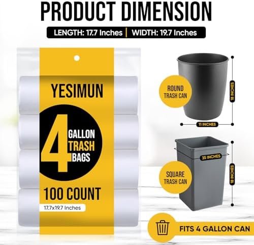 Small Trash Bags - 100 Count 4 Gallon Trash Bag, White Small Garbage Bags, Unscented Bathroom Trash Bags, Small Trash Bags Bathroom Kitchen Office, Thickened & Strong Trash Bags 4 Gallon - Image 2
