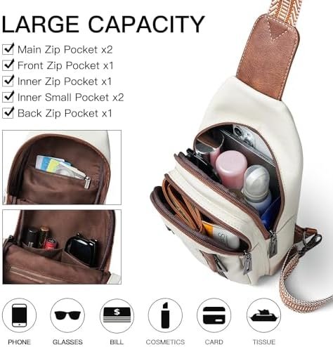 Sling Bag for Women Men Leather Small Sling Backpack Daypack Anti Theft Fanny Pack Crossbody Purse Travel - Image 3