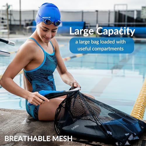 Sporti Mesh Swim Bag - Drawstring Backpack for Men Women, Swim bags for Athletic Gym Sports Workout, Large swim backpack - Image 3