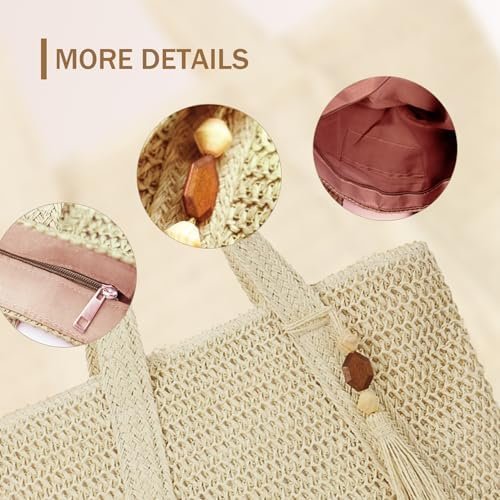 Straw Beach Tote Bag for Women Woven Large Beach Bag Beach Purse Vacation Hand-Woven Summer Beach Bag Rattan bag - Image 3