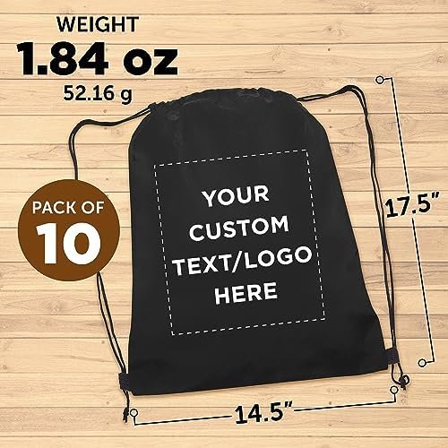 DISCOUNT PROMOS Custom Non-Woven Drawstring Backpacks Set of 10, Personalized Bulk Pack - Bring Everywhere You Go, Great for Travelling, Gym and for Everyday Use - Black - Image 5