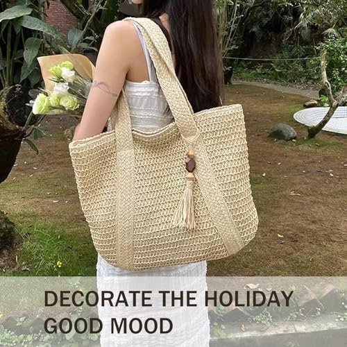 Straw Beach Tote Bag for Women Woven Large Beach Bag Beach Purse Vacation Hand-Woven Summer Beach Bag Rattan bag - Image 7