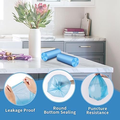 Small Trash Bags 1.2-Gallon: Small Garbage Bags for Bathroom Biodegradable Trash Bag Mini Trash Liners for Bathroom Bedroom Office (Blue, 150 Counts) - Image 2