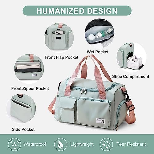 Small Gym Bag for Women, Waterproof Duffle Bag Carry On Weekender Bag with Shoe Compartment & Wet Pocket, Gym Tote Bag for Travel, Workout, Sport - Image 6