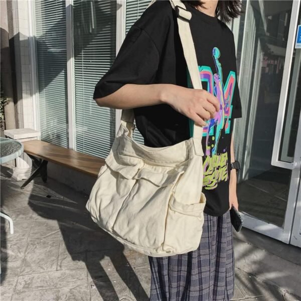 Canvas Tote Bag, Messenger Bag with Pockets Large Shoulder Hobo Crossbody Bag for Women and Men - Image 5