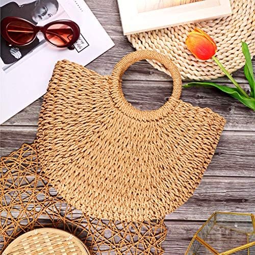 Straw Tote Bag Summer Beach Bag Handmade Straw Rattan Woven Handbag for Women Travel - Image 5