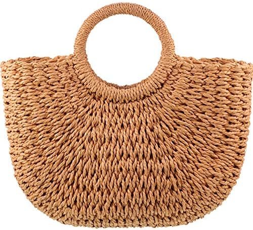 Straw Tote Bag Summer Beach Bag Handmade Straw Rattan Woven Handbag for Women Travel