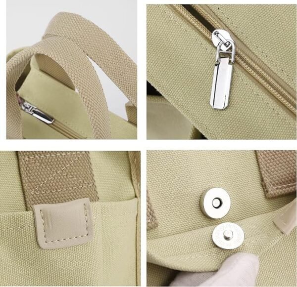 Small Canvas Tote Bag with Zipper, 2023 Canvas Multi-Pocket Crossbody Bag Purse Top Handle Satchel Handbags - Image 6