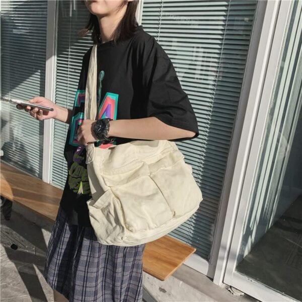 Canvas Tote Bag, Messenger Bag with Pockets Large Shoulder Hobo Crossbody Bag for Women and Men - Image 4
