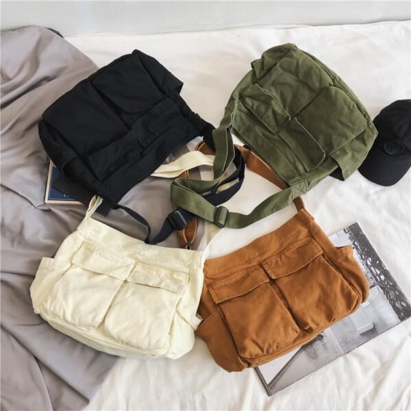 Canvas Tote Bag, Messenger Bag with Pockets Large Shoulder Hobo Crossbody Bag for Women and Men - Image 11