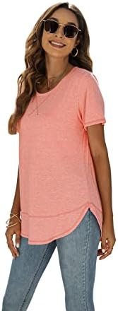 Summer Tops for Women Short Sleeve Crewneck Tshirts Side Split Loose Fit Tunic Shirts - Image 3
